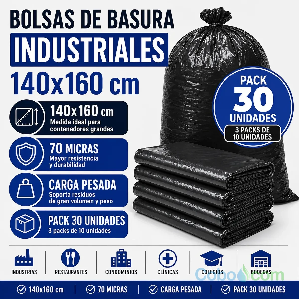 BOLSA BASURA NEGRA (140 x 160 x 0.7 MICRAS)   PACK DE 30  U